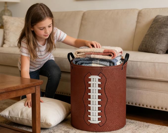 Kids Laundry Basket Football Hamper for Nursery Hamper Cute Kids Storage Bin Room Decor for Home(Football) - Image 3