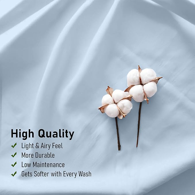 RUVANTI 100% Cotton Sheets – Twin XL Size Percale Bedding, Cooling & Breathable, Durable with a Crisp, Soft & Comfortable Feel, 16" Deep Pocket, 3-Piece Set, Baby Blue