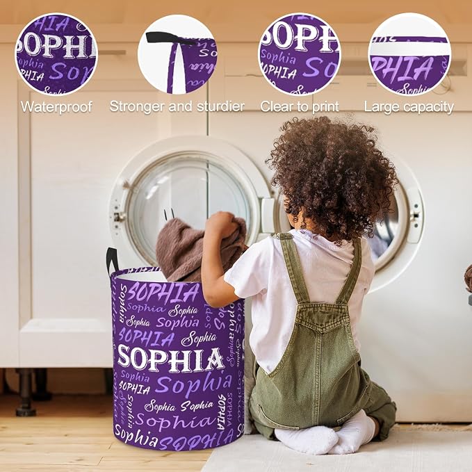 Custom Name Laundry Hamper, Personalized Laundry Basket with Name for Baby Boys Girls, Customized Collapsible Dirty Clothes Hamper Storage with Handles for Bedroom Bathroom Dorm Room Decor - Image 4