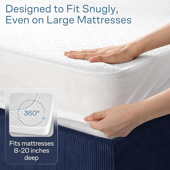 100% Waterproof Twin Mattress Protector - 360 Pad Protection Against Spills, Stains & Accidents for Parents & Pet Owners - Noiseless & Cooling Viscose Made from Bamboo (White)
