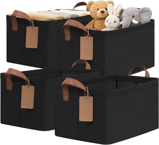 CHICVITA 4 Pack Storage Baskets for Shelves, Collapsible Fabric Closet Storage Bins with Metal Frame, Towel Organizer for Living Room, 14.8" x 10.3" x 8.3", Black by CHICVITA