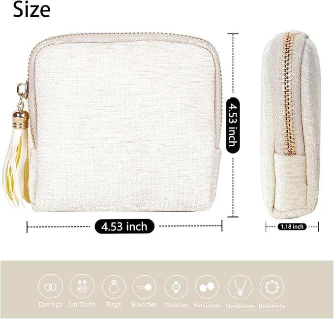 ASINGYER Travel Jewelry Storage Bag for Women, Velvet Portable Jewelry Organizer with Tassel Zipper, Small Pouches for Bracelets Necklaces Rings Earrings, Wedding Gift for Women (beige) - Image 6