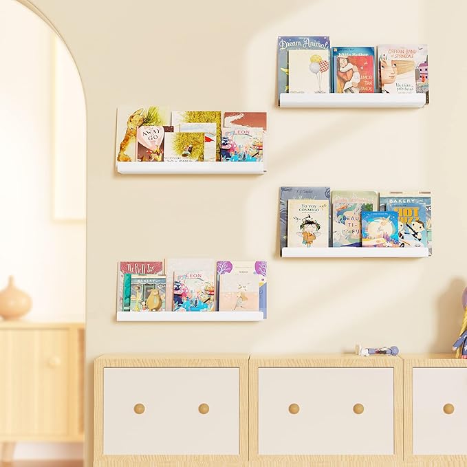upsimples Acrylic Shelves for Wall Decor, 15" Display Shelf Perfume Organizer for Bathroom, Bedroom, Living Room, Floating Bookshelves for Kids, White, 4 Pack | for Kids, Display Shelf, Organizer, for Bathroom, Bedroom, Living Room Decor - Image 6