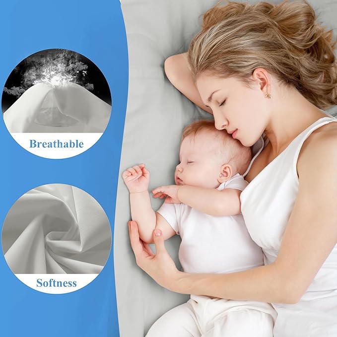 2 Pack Twin Premium Waterproof Mattress Protector, Soft Breathable Mattress Pad, Noiseless Waterproof Bed Cover - Stretch to 21" Fitted Deep Pocket Mattress Protection Cover - Light Grey