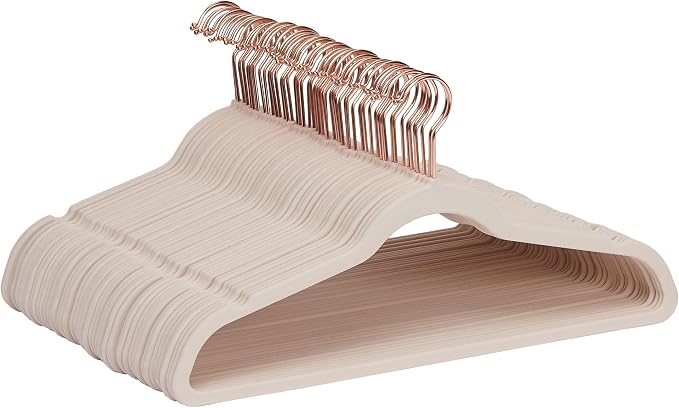 Amazon Basics Space Saving Slim Velvet Non-Slip Suit Clothes Hangers, Sturdy Construction, Closet Organizer, Pack of 50, Blush Pink/Rose Gold by AmazonBasics