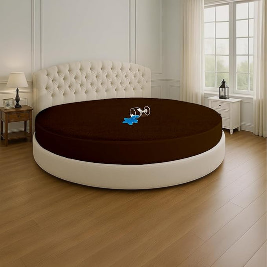 SGI bedding Waterproof Round Mattress Protector 76" Diameter– 15" Deep Pocket Fitted Style Terry Cotton Mattress Pad Cover, Soft, Breathable & Noiseless, Spills & Stains Bed Protection – Chocolate