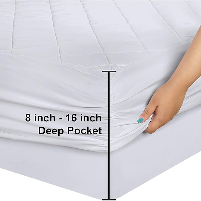 Utopia Bedding Quilted Fitted Mattress Pad, Full Size, Elastic Fitted Mattress Topper Protector and Cover with Deep Pocket Stretches up to 16 Inches, Machine Washable (White)