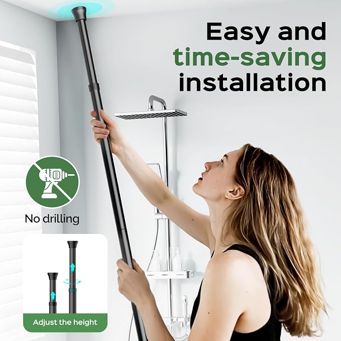 HAMITOR Shower Caddy Tension Pole: Rustproof Quick Install Corner Bathroom Organizer Shelf on Floor for Renters - 4-Tier Large Capacity Storage Rack with Soap Holder for Apartment -47-121 Inch/Black - Image 5