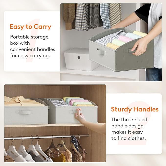 Lifewit Trapezoid Closet Storage Bins for Shelf, 6 Packs Non-woven Closet Organizer Baskets with Handles, Foldable Clothes Containers Boxes for Clothing, Book, Purse, 19L, Large, Light Gray - Image 4