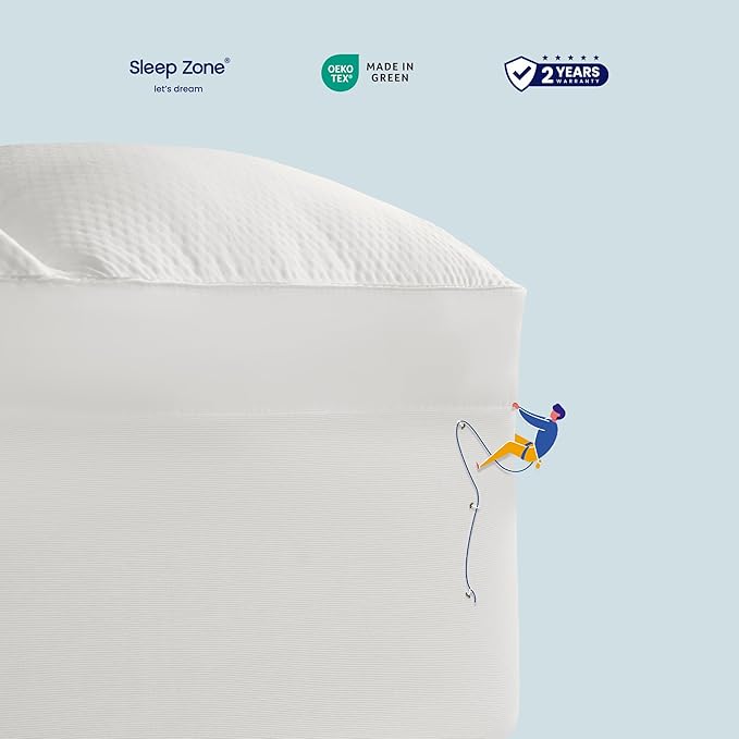 SLEEP ZONE King Mattress Topper Washable, Deep Pocket Mattress Pad, Thick Fitted Mattress Cover for Back Pain, Breathable Mattress Protector, Hotel Quality (White, King)