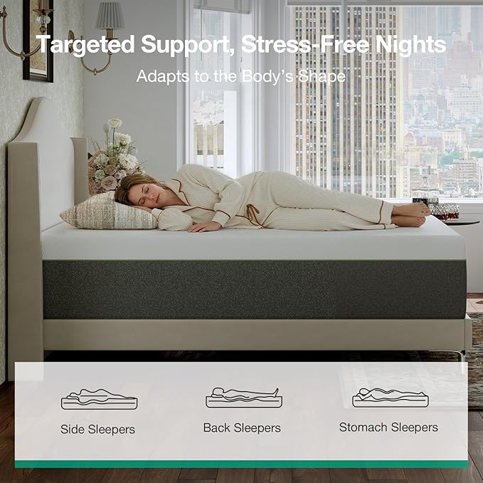 Novilla Bliss Green Tea Full Mattress, 12 Inch Gel Full Size Memory Foam Mattress in a Box for Hot Sleepers with Nylon Cover, Cool Comfort & Back Pain Relief & Motion Isolating with Certified Foams