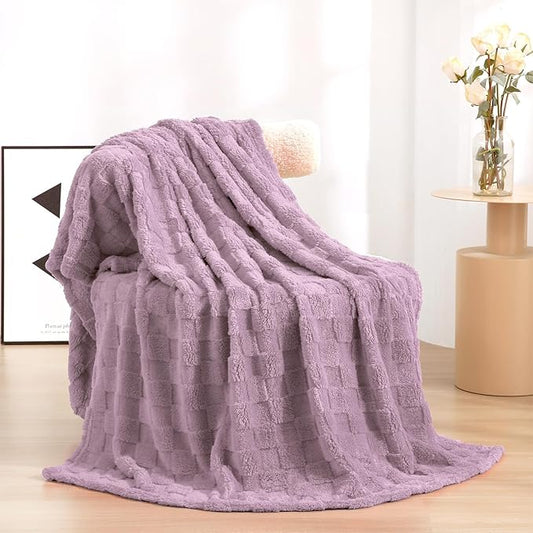 Light Purple Fleece Throw Blanket 50?€???60?€? for Couch Sofa Bed,Super Soft Cozy Plush Microfiber Flannel Blanket with 3D Checkered Design Lightweight for Adults,Woman,Girls