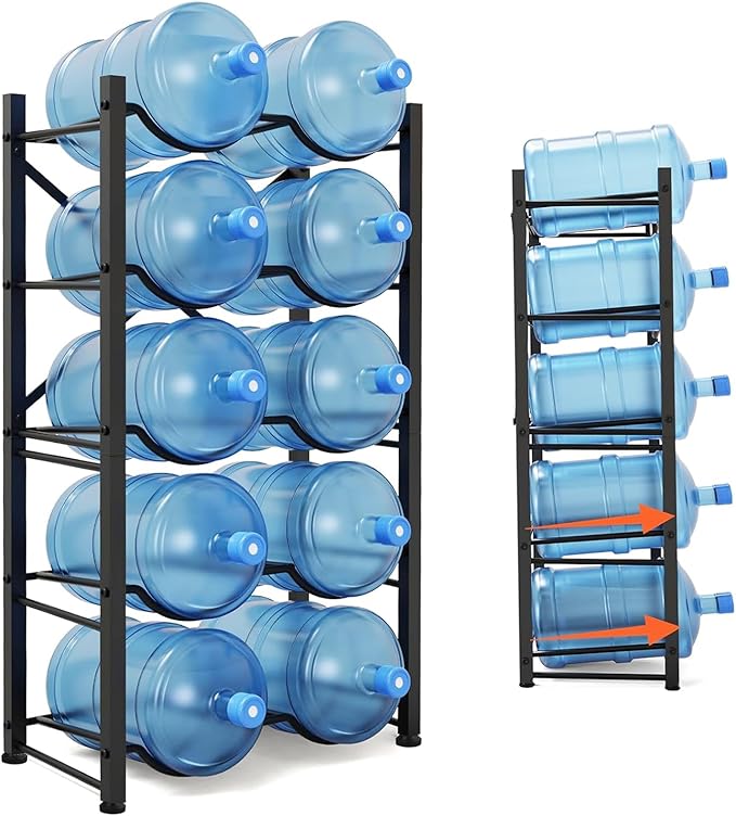 Semoprus 5 Gallon Water Bottle Holder for 10 Bottles, 5 Tiers Double Row Water Jug Holder, Detachable Heavy Duty Water Jug Stand, Water Jug Rack for Office, Kitchen, Garages, Restaurant, and Gym - Image 2