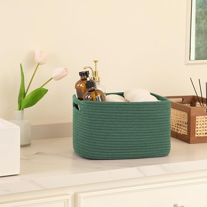 OIAHOMY 4 Pack Storage Baskets for Organizing, Cube Storage Bins for Shelves, Rectangle Storage Baskets With Handles, Woven Baskets for Storage, 12.7''Lx9''Wx7.8''H, Green - Image 5