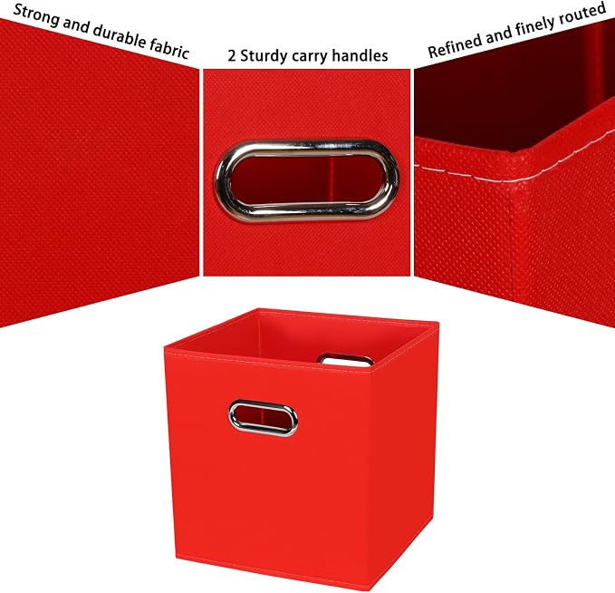 Black Fabric Cubby Storage Bins,13x13x13 Inches,Cube Organizer Bin Foldable Storage Boxes with Dual Handles Fabric Organizer Box and collapsible Storage basket,Set of 3,Red - Image 7