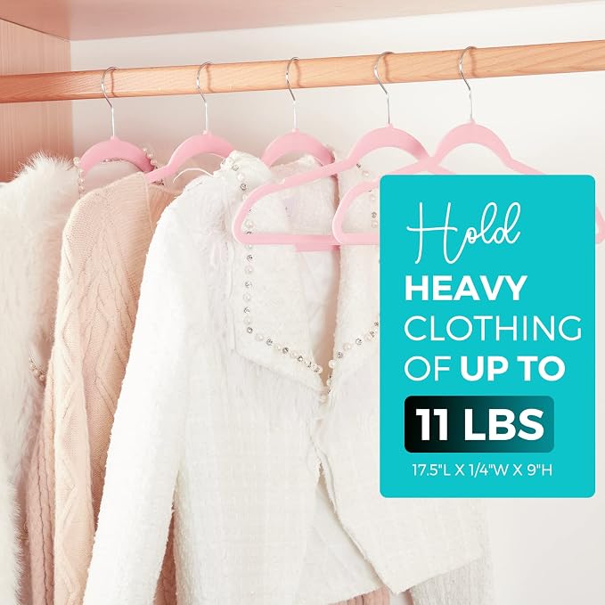 HOUSE DAY Premium Velvet Hangers 50 Pack Pink, Non-Slip Flocked Felt Hangers, Sturdy Clothes Hanger Heavy Duty Coat Hanger, Durable Slim for Closet Space Saving - Image 5