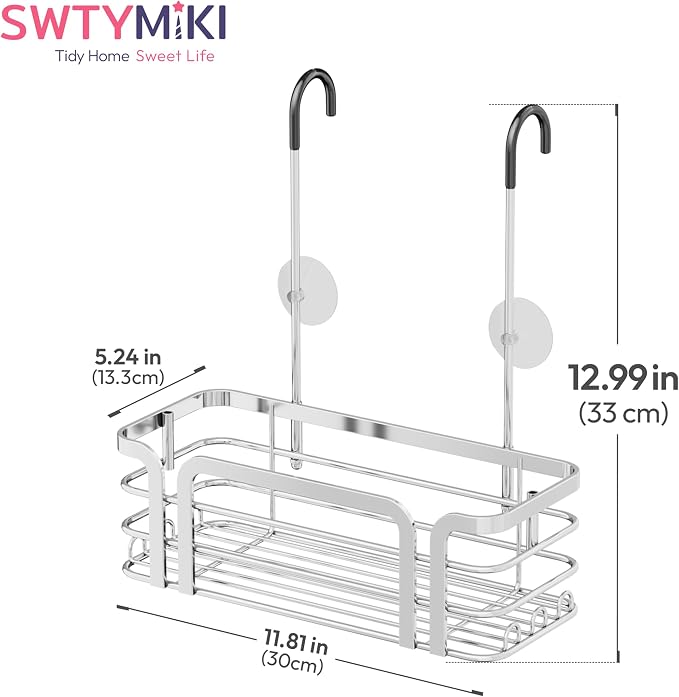SWTYMIKI Shower Caddy Hanging Organizer - Over the Door Shower Caddy with 6 Hooks, 2 Installation Ways, Stainless Steel Rustproof Bathroom Organizer, Silver - Image 8