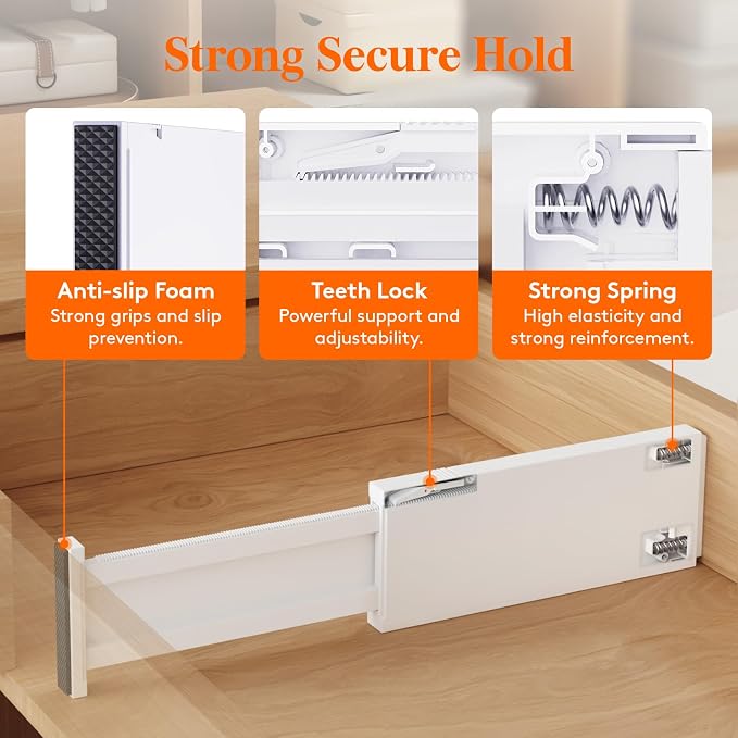 Lifewit 18 Pack Drawer Dividers 4" High 28-43.5cm/11-17" Adjustable Drawer Organizer for Clothes/Utensils, Expandable Drawer Separator in Dresser/Kitchen/Bedroom/Office Organization & Storage White - Image 3