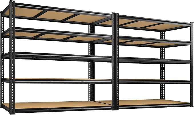48" W Garage Shelving Heavy Duty 2800LBS Garage Storage Shelves, 5 Tier Adjustable Metal Shelving Unit Utility Rack Shelf for Warehouse, Pantry, Closet, Kitchen 72" H x 48" W x 18" D, Black，2PCS by RoomFave-organizeyourjoy