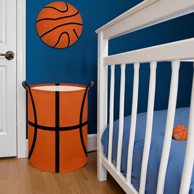 HIYAGON Basketball Kids Laundry hamper Baby Hamper for Nursery Boy and Girl Kids Cute Kids Toys Storage Bin Organizer Basketball Room Decor for Home(Basketball Pattern) - Image 5