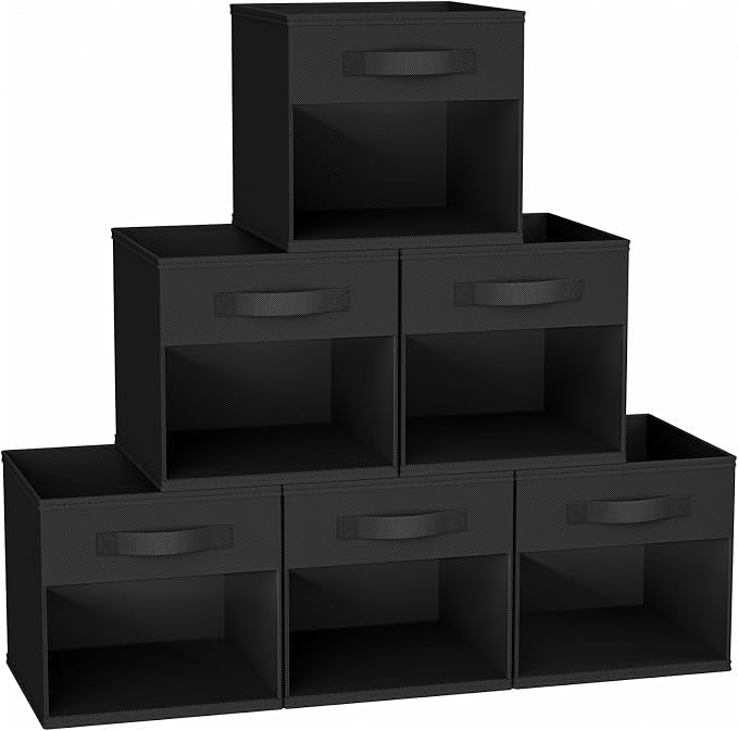 DIMJ Collapible Storage Cubes, 12.2 Inch Cube Storage Bins with Window, Fabric Baskets for Shelves, Foldable Cube Storage Organizer Cube Bins for Closet, Shelves, Home, Office, 6 Packs, Black by DiMJ