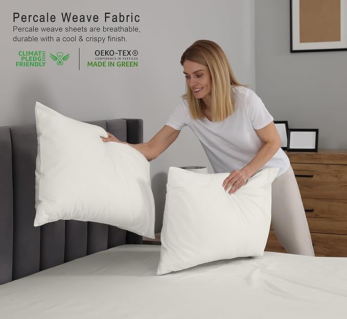 RUVANTI 100% Cotton Sheets – Full Size Percale Bedding, Cooling & Breathable, Durable with a Crisp, Soft & Comfortable Feel, 16" Deep Pocket, 4-Piece Set, Ivory