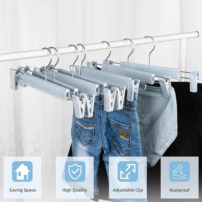 Skirt Hangers, Pants Hangers with Clips，360 ° Swivel Hooks Space Saving Hangers for Pants, Skirts, Clothes, Jeans (30 Pack, Light Blue) - Image 2