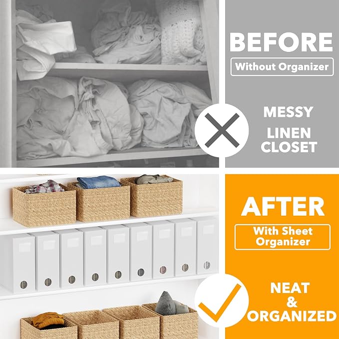 SpaceAid 9 Pack Bed Sheet Organizers and Storage, Foldable Sheet Organizer with Window for Linen Closet, Set Folder Keeper for Queen & King Size Bedding Storage (White) - Image 2