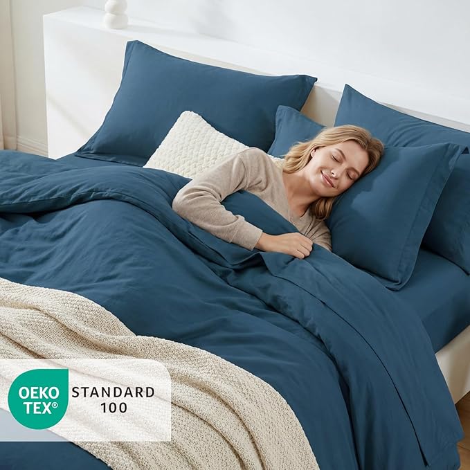 WRENSONGE Full Size Comforter Sets, 7 Pieces Serenity Blue Bed in a Bag with Fitted Sheet, Flat Sheet, 2 Pillow Shams, 2 Pillowcases, Warm Bedding Sets for All Season