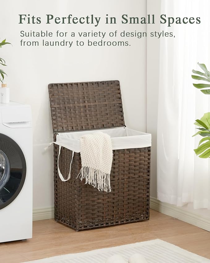 SETVSON Laundry Hamper with Lid Wicker Laundry Basket 112 L (29.6 Gal) Laundry Hampers Handwoven Rattan Laundry Hamper with Handles 3 Removable Washing Bag, 6 Mesh Bags for Bathroom Bedroom Brown - Image 7