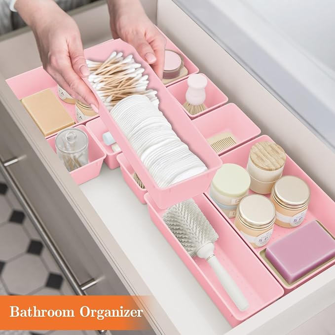 SpaceHacks 25 PCS Plastic Drawer Organizer Set, 4-Size Versatile Organizer Trays & Storage Bins for Makeup, Jewelry, and Gadgets in Bathroom, Bedroom and Office, Pink - Image 7