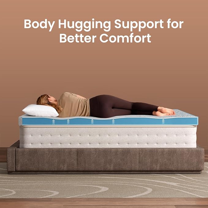OhGeni 2 Inch Cooling Queen Size Gel Memory Foam Mattress Topper Pad,Soft Bed Cover with Anti-Slip Base &Zipper,Fits 6"-19" Mattresses with Straps,Extra Comfort for Sleep