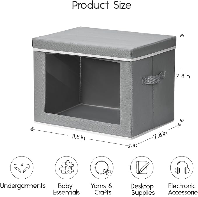 Homsorout Storage Bins with Lids - Small Fabric Organizers with Window, Collapsible Storage Bins for Clothes, Decorative Closet Organizers for Towels, Tshirt, 3 Pack, Grey - Image 2