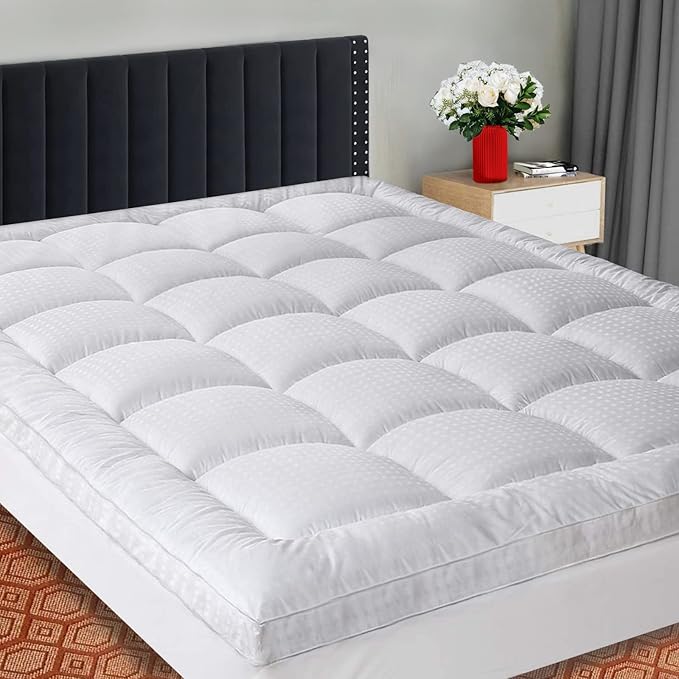 SOPAT Extra Thick Mattress Topper Queen 400TC Cotton Pillow Top Breathable Mattress Pad Protector with 8-22" Deep Pocket Soft Down Alternative Fill Mattress Cover (60x80 Inches, White)