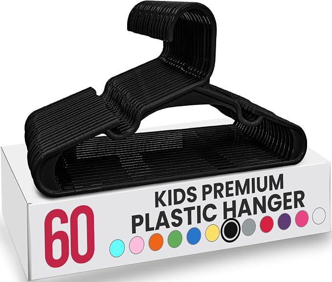 Utopia Home 60 Pack Kids Hangers - 11.5 Inch Plastic Baby Hangers for Closet - Childrens Hanger for Clothes & Infant Hanger for Closet - for Everyday Standard Use (Black) by UTOPIAHOME