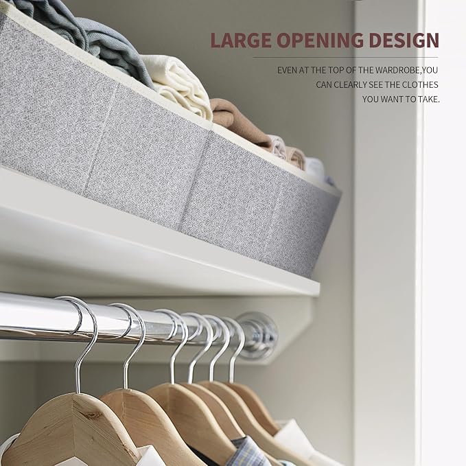 Homsorout Closet Organizers Bins 6 Packs - Large Closet Shelf Organizer with Handles, Fabric Trapezoid Storage Bins, Collapsible Storage Cubes for Clothes, Towels, Light Gray - Image 3
