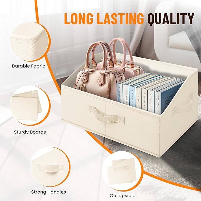Criusia Closet Organizers Bins 8 Pack - Large Closet Shelf Organizer with Handles - Fabric Trapezoid Home Organization and Storage Baskets for Organizing Clothes Toy Blanket Towel Purse Hats - Image 5