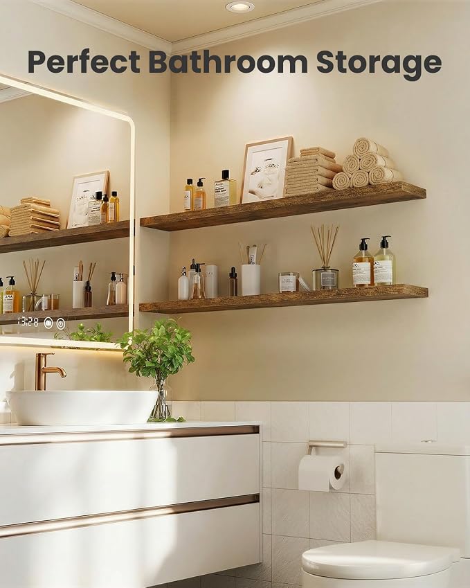 AMADA HOMEFURNISHING 35.4" L Floating Shelves, Wall Shelves Set of 3 for Bathroom/Living Room/Bedroom/Kitchen, Floating Shelves for Wall Decor with Invisible Brackets - AMFS45V - Image 6