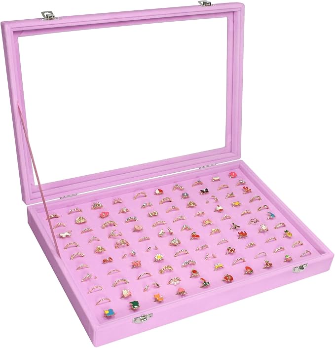 Vicoter Rings Organizer Tray 100 Slot Velvet Rings Earring Storage Box TranSparent Cover Jewelry Store Ring Display Box Jewelry Display Cabinet for Girl Wife Mother. by Vicoter