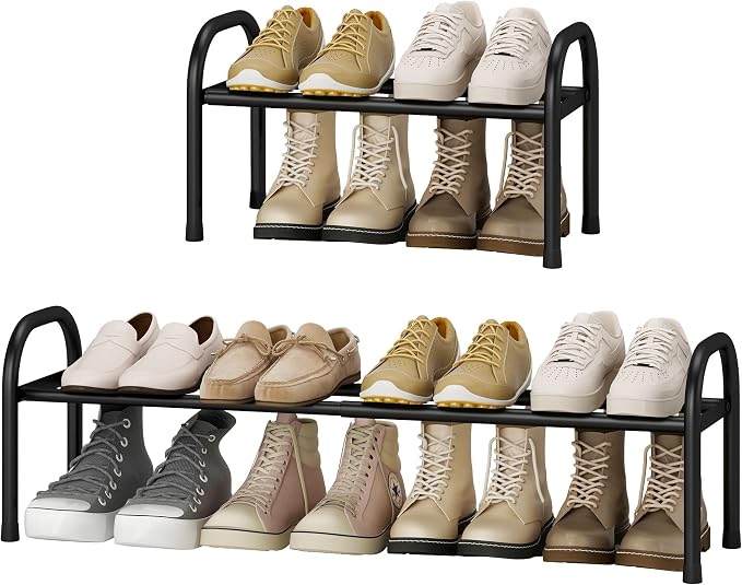 STO STO Expandable Shoe Organizer, 1-Tier Metal Shoe Rack for Closet, Up to 8 Pairs Adjustable Storage for Front Door Entrance, Free Standing Organizer for Entryway, Black by STOSTO