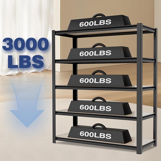 WORKPRO House 5-Tier Shelving Unit, Adjustable Heavy Duty Storage Shelves, Wood Grain Pattern, Waterproof Board, 3000lbs Boltless Shelving for Kitchen, Living Room, Garage, 48"W x 24"D x 72"H, Black - Image 5