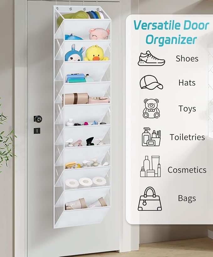 AOODA 10 Tier Clear Over the Door Shoe Organizer Storage, Deep Pockets Large Hanging Shoe Rack for Closet Door, Fit 20 Pairs Sneaker Holder Hanger for Boots (White) - Image 7
