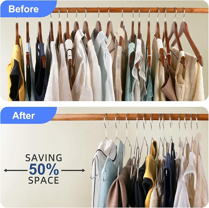 Clothes Hangers 50 Pack Heavy Duty, Ultra Slim Coat Hangers Space Saving, Non Slip Wire Metal Hanger Stainless Steel Hangars for Suit Skirts Pants Bra Closet Organizer Dorm Room Essentials 16.2 Inch - Image 4