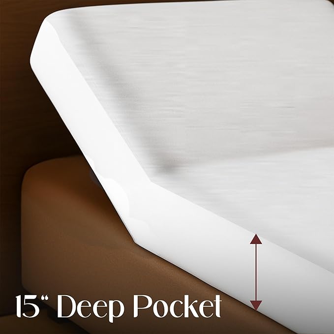 SGI bedding Waterproof Split Top Queen 60x80 Mattress Protector Pad Cover– 32" Top, 18" Deep Pocket Fitted Style, Soft Noiseless & Breathable Bed Cover for Adjustable Head Beds White