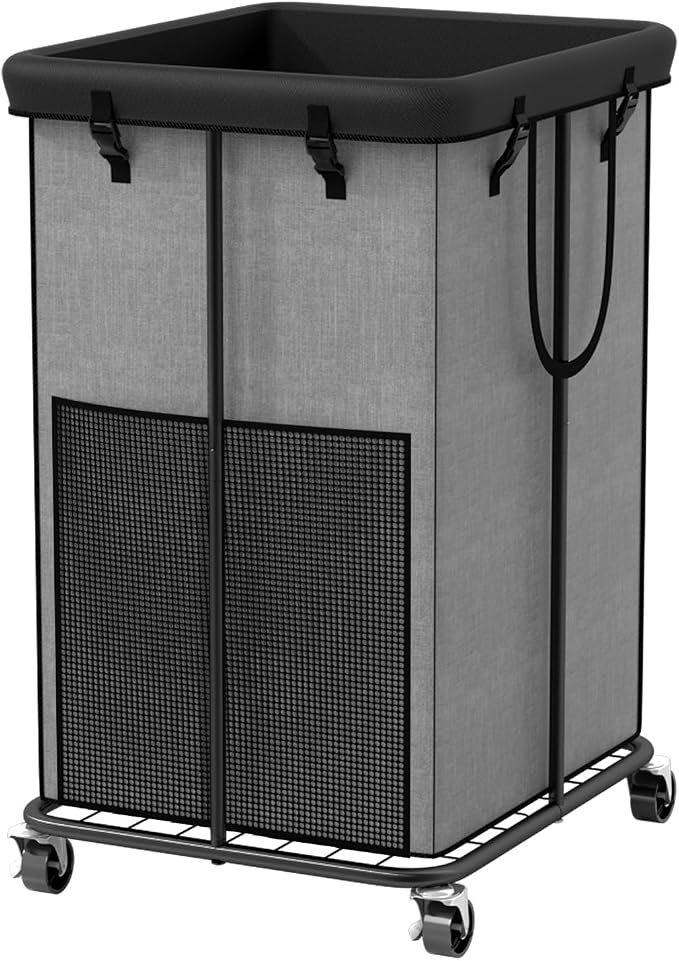 150L Large Laundry Basket with Wheels, Rolling Laundry Hamper with Removable Laundry Bag & Metal Frame, Oxford Fabric Dirty Clothes Hampers for Bedroom, Laundry Room, Bathroom, Dorm(Grey) by Unknown