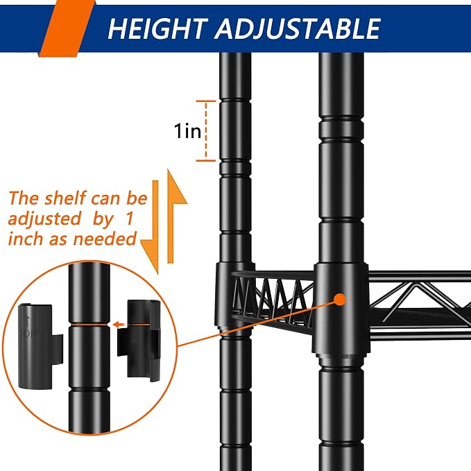 REGILLER 5-Wire Shelving Metal Storage Rack Adjustable Shelves,Standing Storage Shelf Units for Laundry Bathroom Kitchen Pantry Closet(Black,11.8" D x 16.6" W x 53.5" H) - Image 5