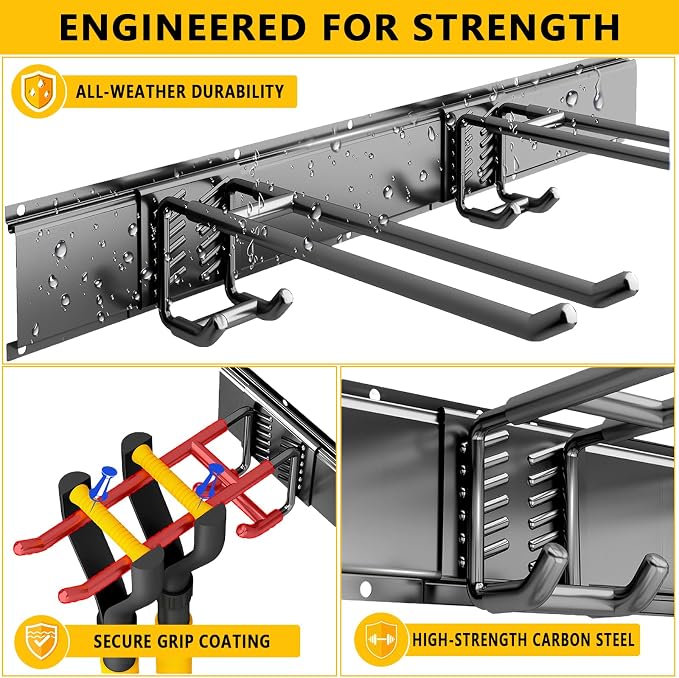 Garage Tool Organizer Wall Mount, Heavy-Duty Garage Storage System and Garden Tool Organizer with Adjustable Hooks for Shovel, Snowboard, Yard Tools and Shed (64"-10hooks) - Image 4