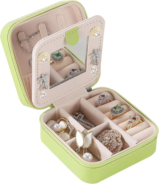 KElofoN Travel jewelry case Travel jewelry box Travel Jewelry Organizer Small Jewelry Organizer Box Gift for Girls Women with Mirror(Grass green) by KElofoN