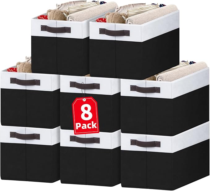 Criusia 8 Pack Large Storage Baskets for Room Organization, Multi-Purpose Bins for Closet, Shelves, Kitchen, Office, Decorative Fabric Foldable Storage Boxes with Handles (14L*10W*9.5H) by Criusia
