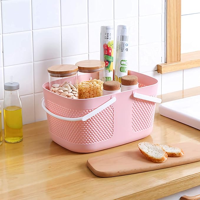 Shower Caddy Basket, Portable Large Capacity Thickened Plastic Organizer Storage Tote with Handles Drainage Toiletry Bag Bin for Bathroom, College Dorm Room Essentials, Kitchen, Camp, Gym, Pink - Image 4